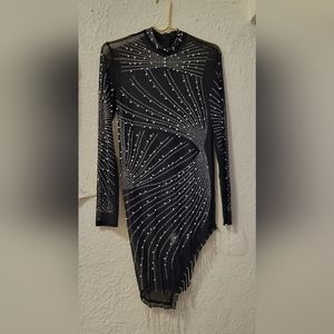 BLACK  SHEER  FAUX PEARL & DIAMANTÉ DRESS